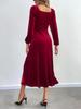 2024 European & American Women's Sexy Slit Velvet Dress with Square Neck & Puff Long Sleeves