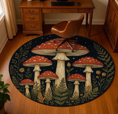 Mushroom Round Rug Red Cap Toadstools Night Garden Decor Washable Indoor Accent Bathroom Carpet Living Room Home Office Hallway