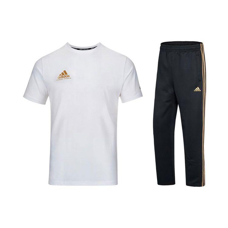 

Adidas Футболка с круглым вырезом и коротким рукавом с логотипом, прямые брюки, повседневный спортивный комплект, мужские комплекты ADICSTS06P-WG+TR30P-BG XXXL