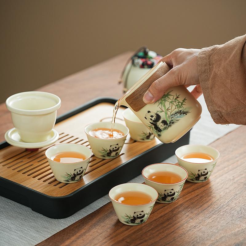 Travel Tea Set Ru Kiln Panda Set Kuaike Cup Portable Outdoor Business Trip Kung Fu Teapot Teacup Business Gift
