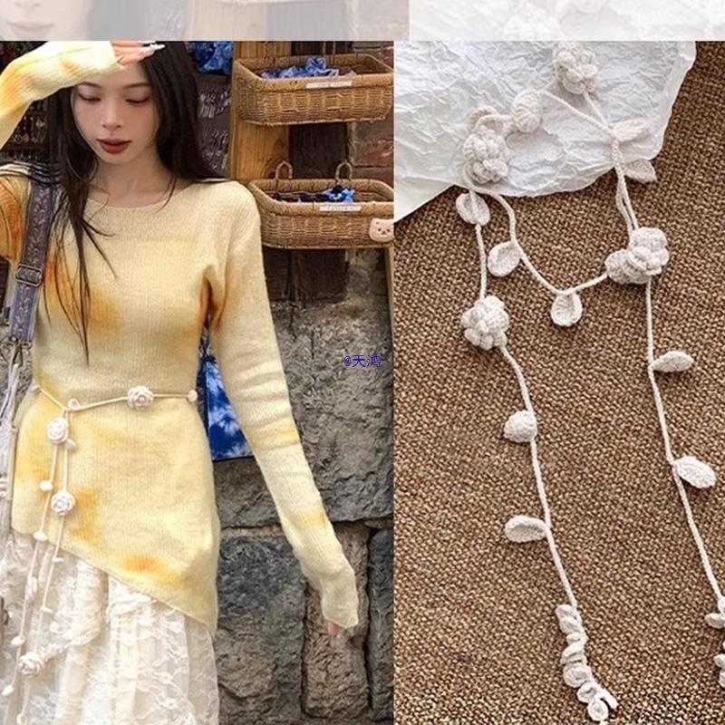 

Черное вязаное крючком ожерелье-поясная цепочка с розой и шарф: Женский модный ремень и аксессуары бежевый