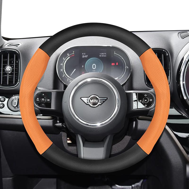 For MINI Perforated Leather & Carbon Fiber Texture Steering Wheel Cover Mini Cooper R56 R50 Countryman R60 U25 Accessories