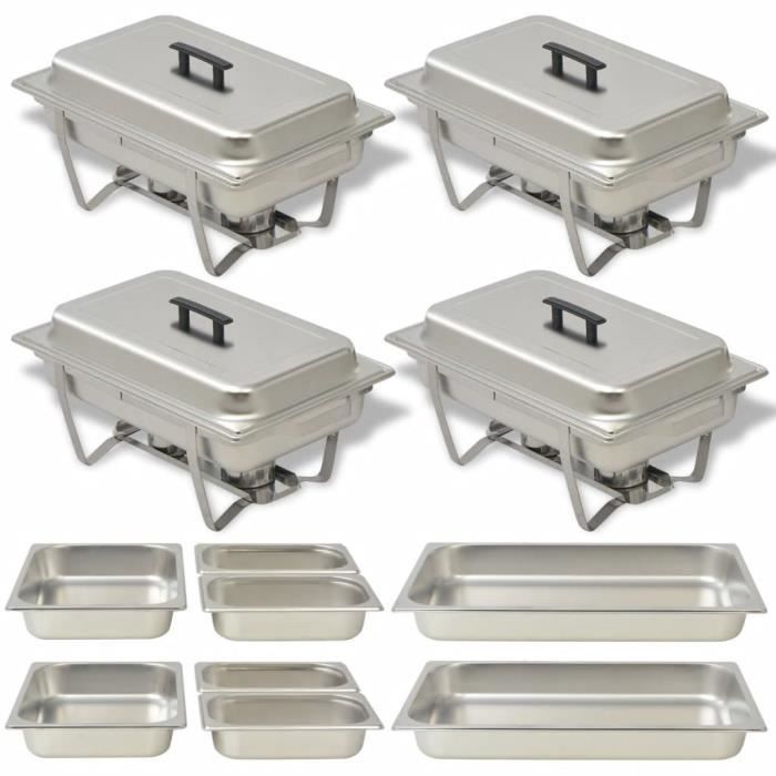 VidaXL Ensemble de chauffe-plats 4 pcs Acier inoxydable