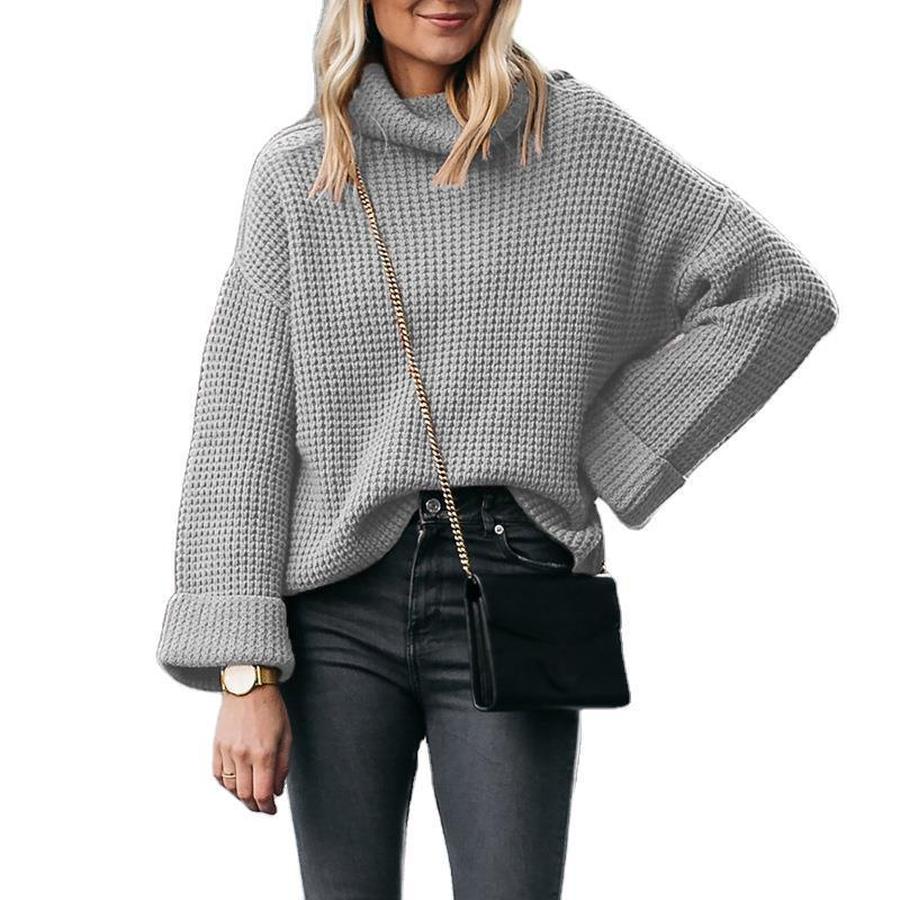 Fall Winter New High Neck Loose Knit Sweater Women's Pullover