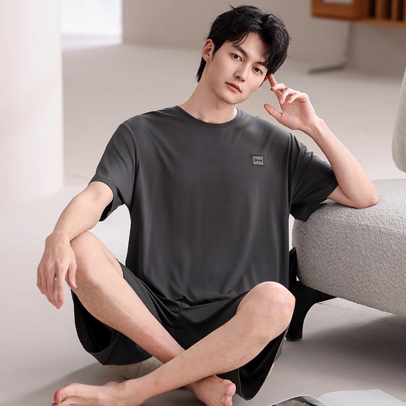 Men's Modal Summer Pajama Set: Short Sleeve & Shorts, Casual Plus Size Homewear