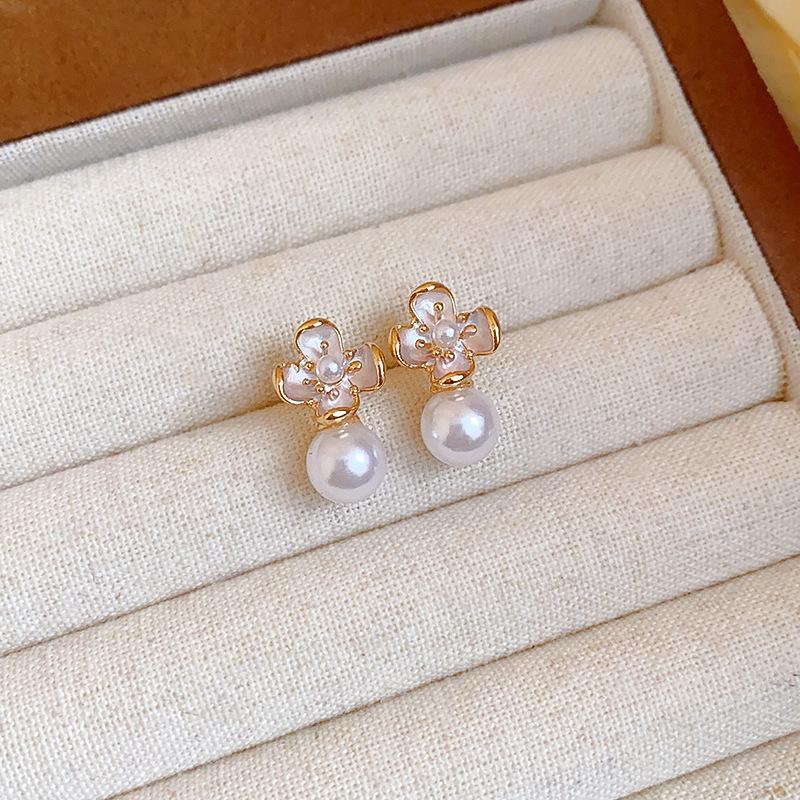 Silver Needle Zircon Pearl Tassel Earrings - Elegant Retro Design for Women