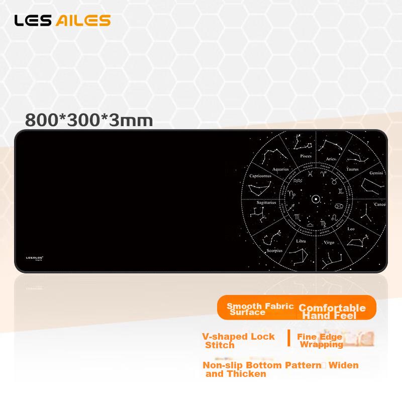 LESAILES Star Constellation Office Gaming Mouse Pad Large Size, Lock Edge Thickened Computer Desk Mat, Black 800*300*3mm