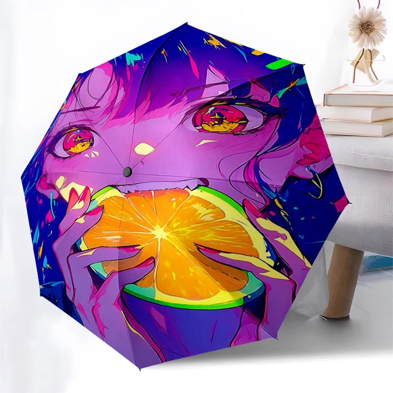 1pc Colorful Anime Character Outdoor Umbrella - Automatic Opening/Closing, Portable 3-Fold Design, 8-Bone Iron Frame, Perfect Gift for Fans, Trav