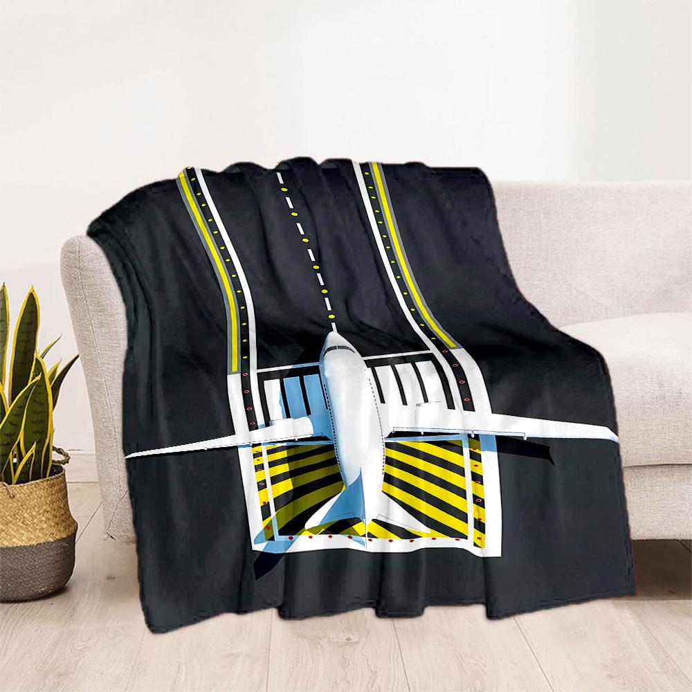 Airport Runway Design Flannel Blanket - Soft and Suitable for Sofas, Beds, Offices, Travel, All Seasons, and The Best Gift for The Holidays.