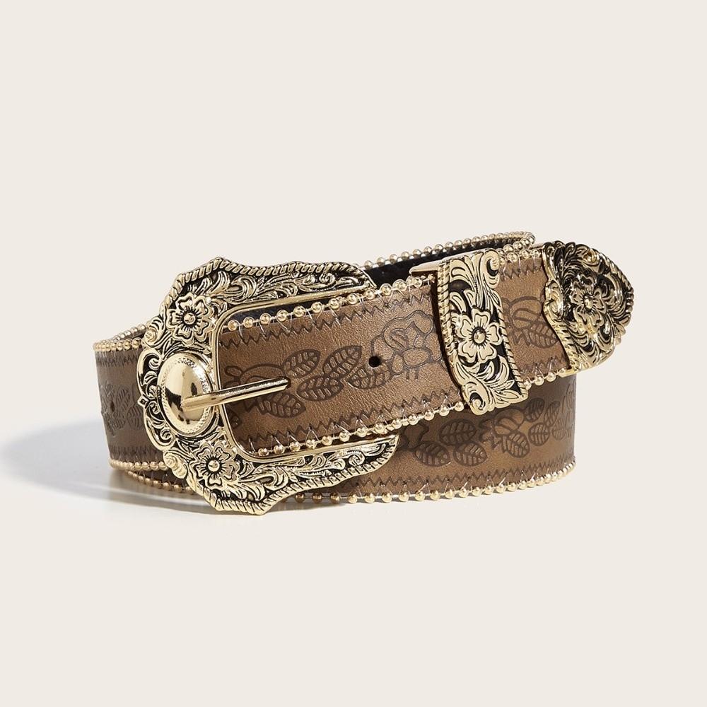 Metal Engraved Buckle Buckle Belt PU Leather Waistband Fashion Wide Waist Belt  for Men Women