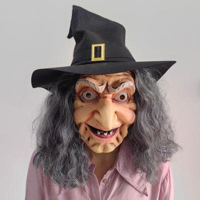Witch With Hat Mask Cosplay Sorceress Old Nana Grandma Witches Latex Helmet Halloween Carnival Dress Up Party Costume Props