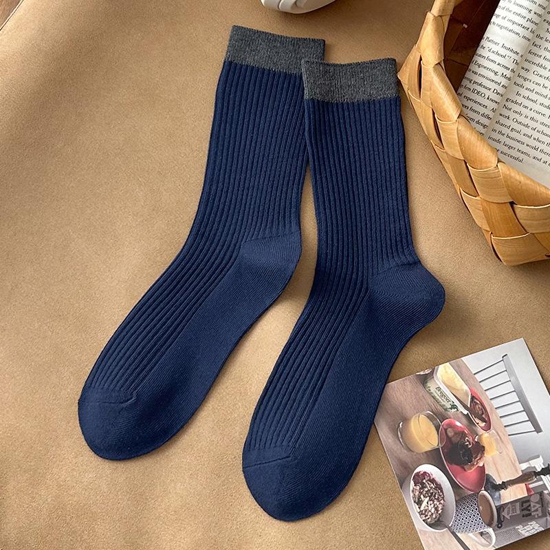Socks Pure Cotton Medium Tube Socks Season Trendy Retro Color Matching European And American Style Double Needle Boneless Cotton Stacking Socks