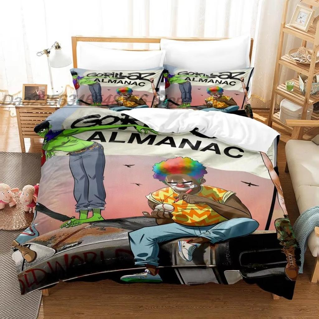 Virtuelles Gorillaz-Bettwäscheset, Gorillaz-Bettbezüge, Doppelbett- und Einzelbettgröße, Bettbezug, Cartoon-Kinderbettwäsche für Zuhause