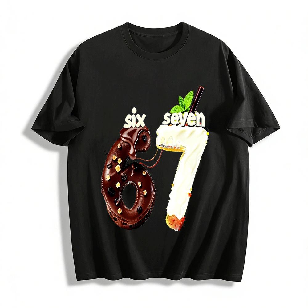 Fun Dessert Number 67 Print Casual Top Pure cotton T-shirt XXS