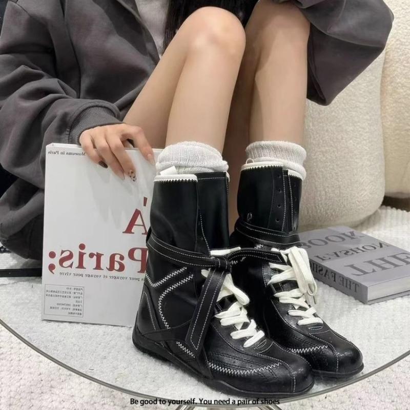 Sweet and Cool Version of Retro Inner Heightening Martin Boots Women's British Round Head Lace-up Sports Boots Short Boots Boxing Boots