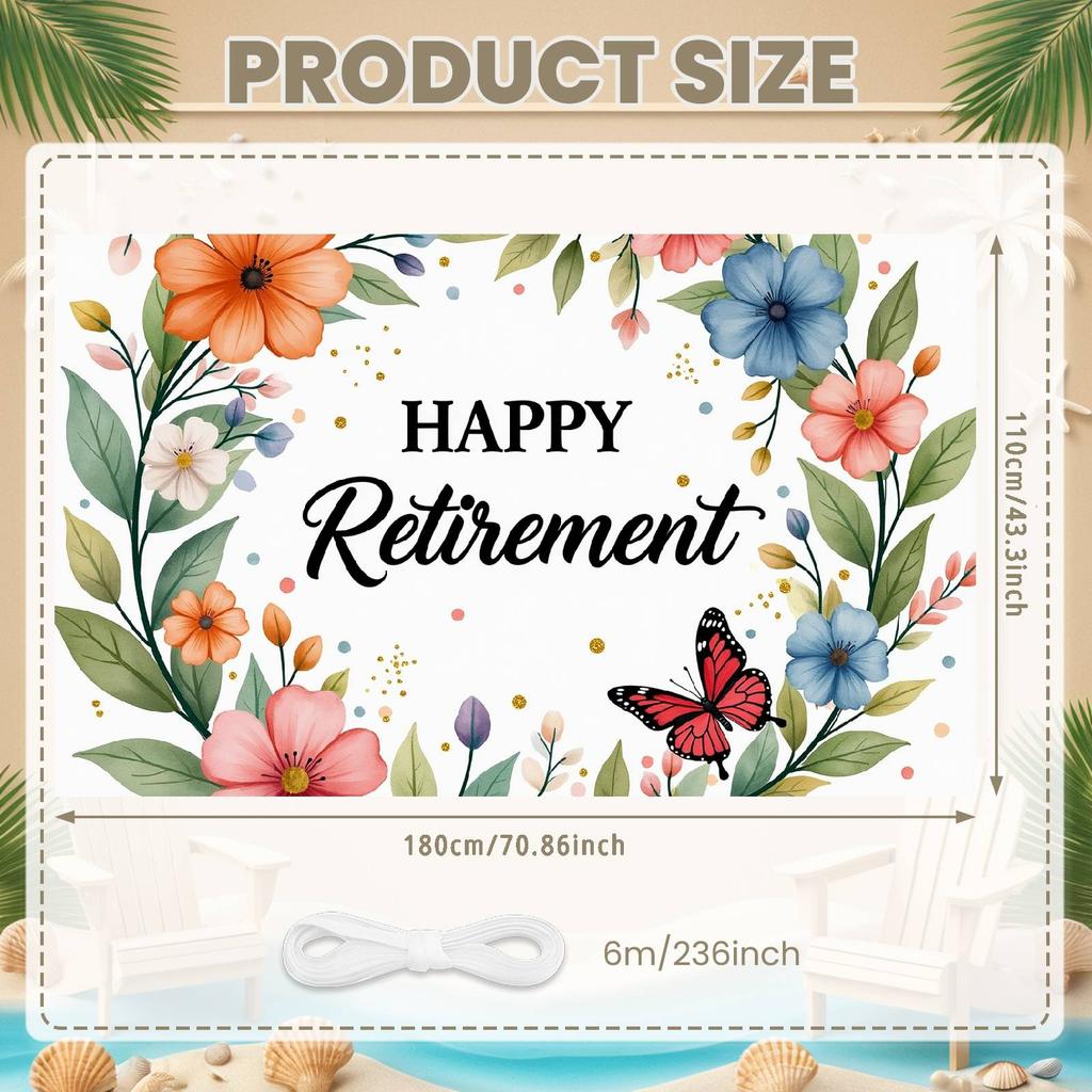 Retirement Photo Backdrop Delicate Flowers Retirement Display Happy Retirement Banner Nature-inspired For Colleague Farewell