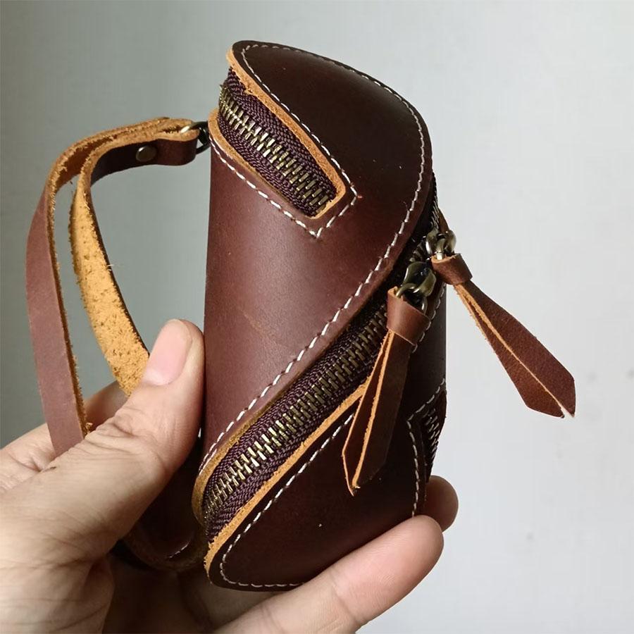 Kreatives Vintage Leder Schlüsselmäppchen, Reißverschluss Schlüsselkartenhalter, Unisex Echtleder Schlüsseletui für Zuhause & Auto
