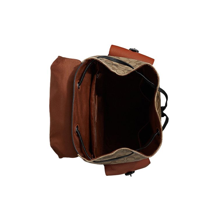 Coach Zaino Hudson 30 Classico Monogramma Color Block Patta Grande Capacità Tela e Pelle Zaino Uomo Kaki Nero C8145-QBTUI