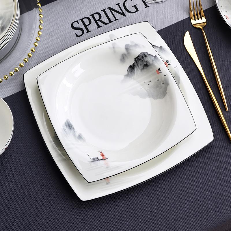 Tangshan Underglaze Ceramic Landscape Ramen Bowl Set