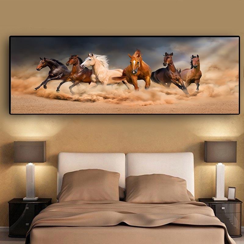 Modern Six Running Black and Gold Horse Animal Canvas Painting Posters and Prints Wall Picture for Living Room Decor No Frame