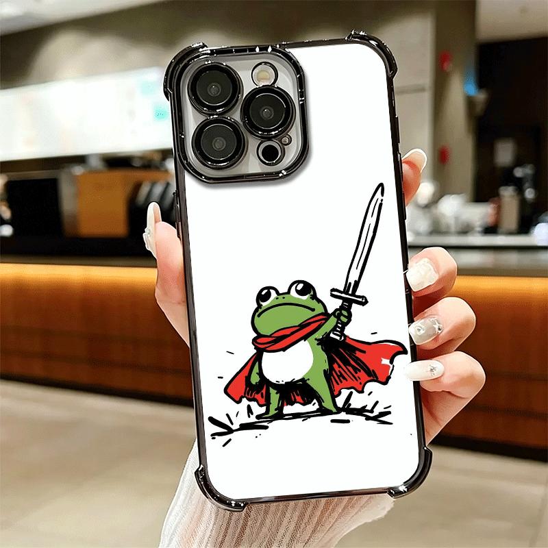 Cute Cartoon Frog Plating Phone Case For Iphone 16 17 Pro Max Air 16E 14 15 Plus 12 13 Mini Anti-Fall Airabag Cover