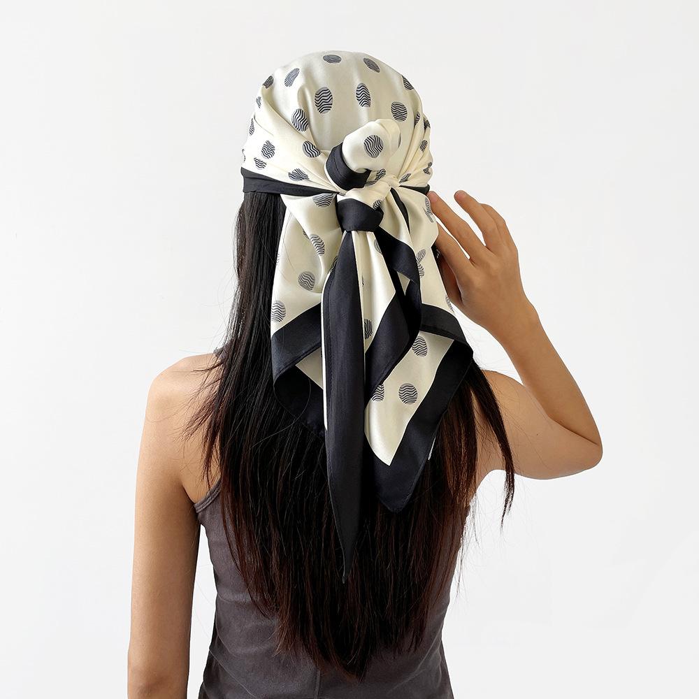 Korean versatile twill triangle scarf, headscarf, thin shawl, multi-purpose waist belt decoration polka dot silk scarf women
