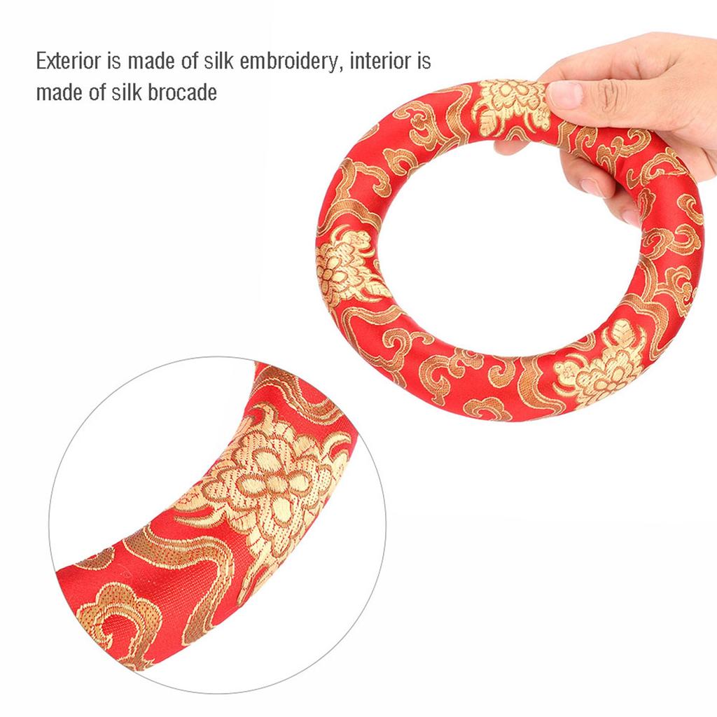 18cm Silk Brocade Round Meditation Singing Bowl Cushion Ring Pillow(Red)