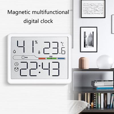 Intelligenter digitaler Wecker mit magnetischer Rückseite, Anzeige von Innentemperatur und Luftfeuchtigkeit, HD-Bildschirm für Datum und Uhrzeit