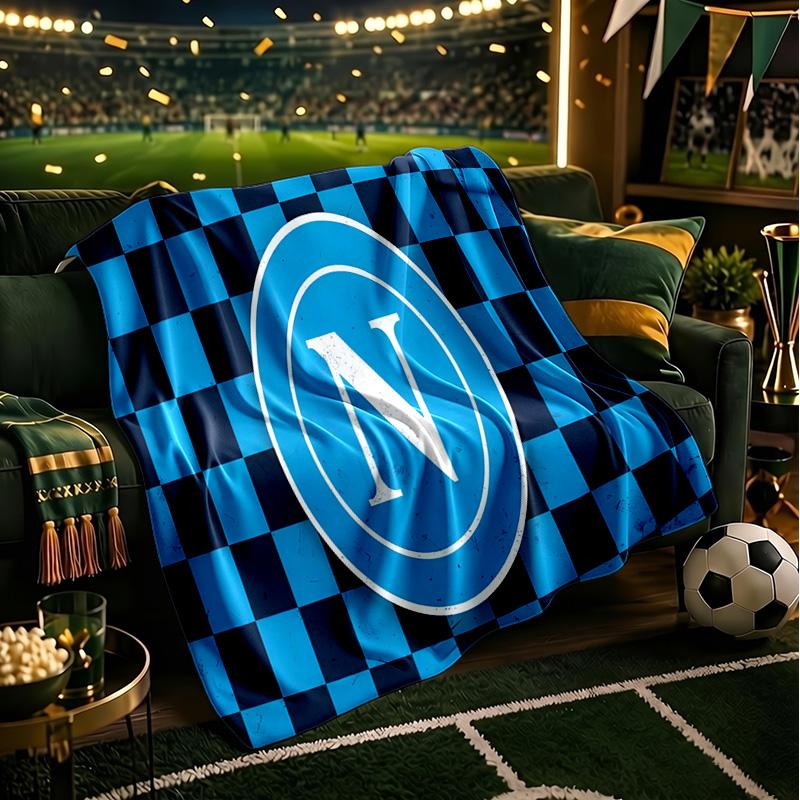 Electric Blue Napoli Logo Throws Blanket Flannel Blankets Plush for Couch Bed Gifts for Men Women Travel picnic blanket Christmas fan gifts