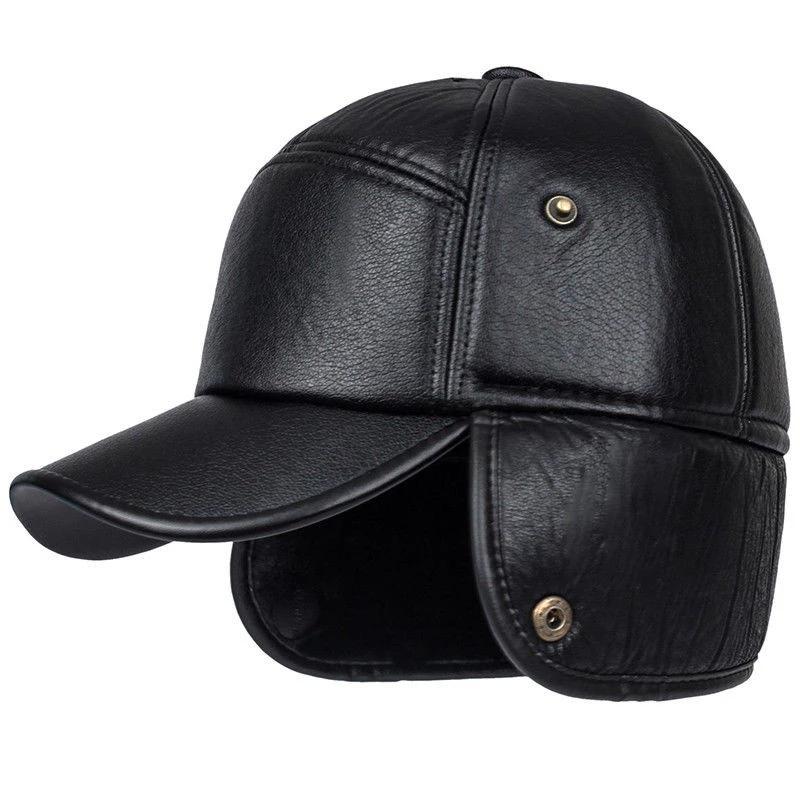 New Fashion Men Leather Hat Baseball Cap Outdoors Hunting Ear Flap Winter Men Women Caps Casual Adjustable
