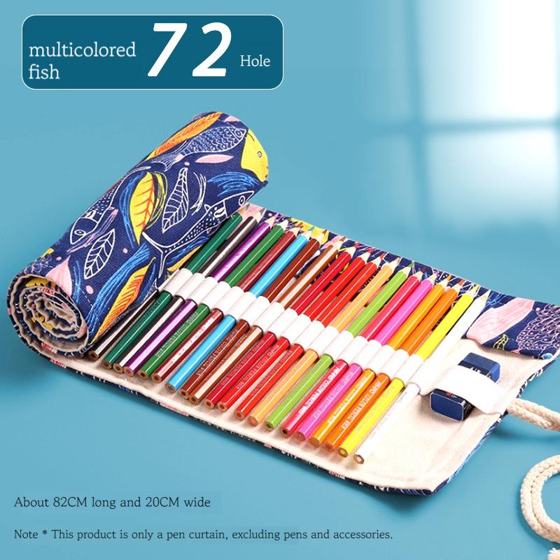 24/36/48/72 Hole Colorful Cloth Pencil Case Stationery Pencil Storage Bag Paint Brush Pen Bag Pencil Roll Case School Supplies
