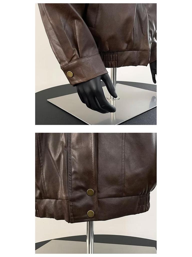 Men's Trendy American Retro PU Leather Lapel Jacket for Spring & Fall