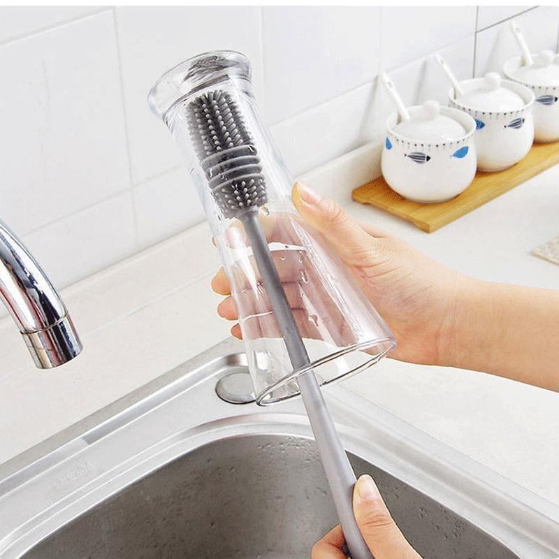Silicone Long-Handled Bottle & Glass Brush – Kitchen Cleaning Tool for Baby Bottles, Drink Bottles & Glasses
