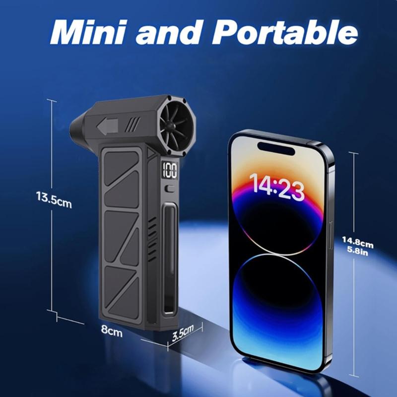 Portable 130000RPM Handheld Blower Fan Featuring LED Light Digital Display 4 Speeds for Camping Outdoor Activities