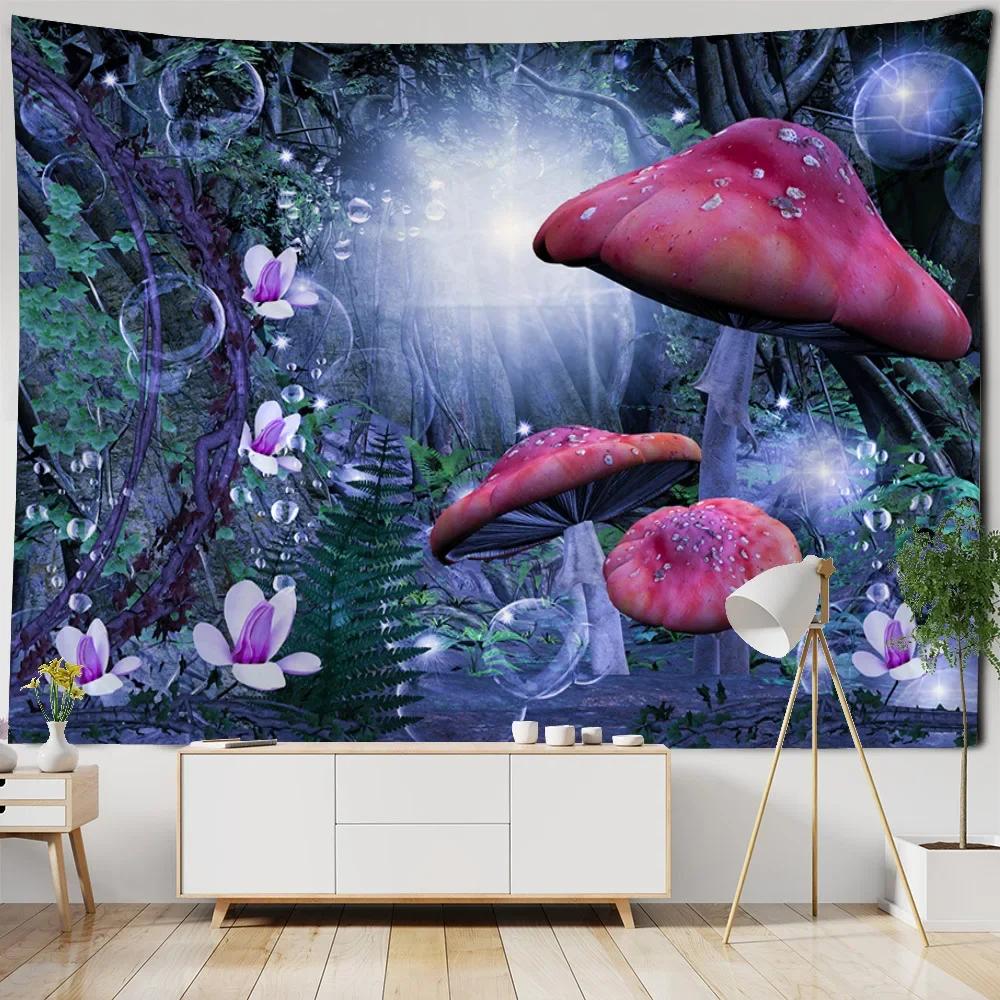3D Mushroom Forest Printed Tapestry Hippie Wall Hanging Cloth psychedelic Scene Background Poster Bohemian Room Decoration