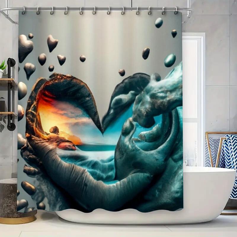 Surreal Heart Fusion Shower Curtain - Waterproof, Mildew-Resistant, Machine Washable For Unique Bathroom Decor