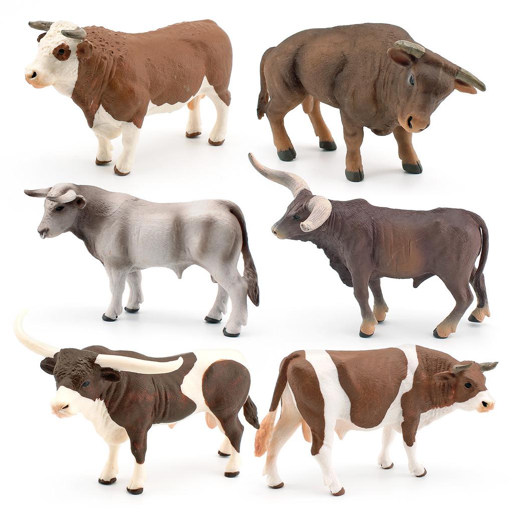Pvc Farm Detailed Animal Models With Realistic Swiss Brown Cow And Strong Bull Longhorn