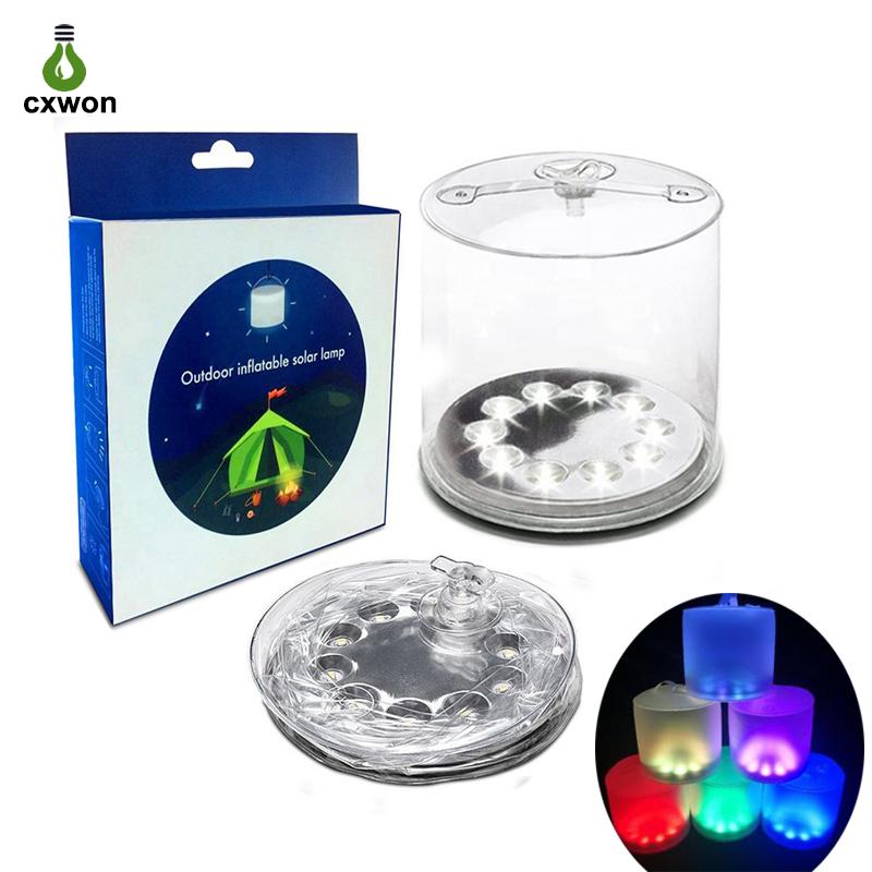 Solar Power Inflatable Camping Lights Outdoor LED Lamp Frosted RGB/Warm Square Solar Panel Shed Light Emergency Hiking Lighting