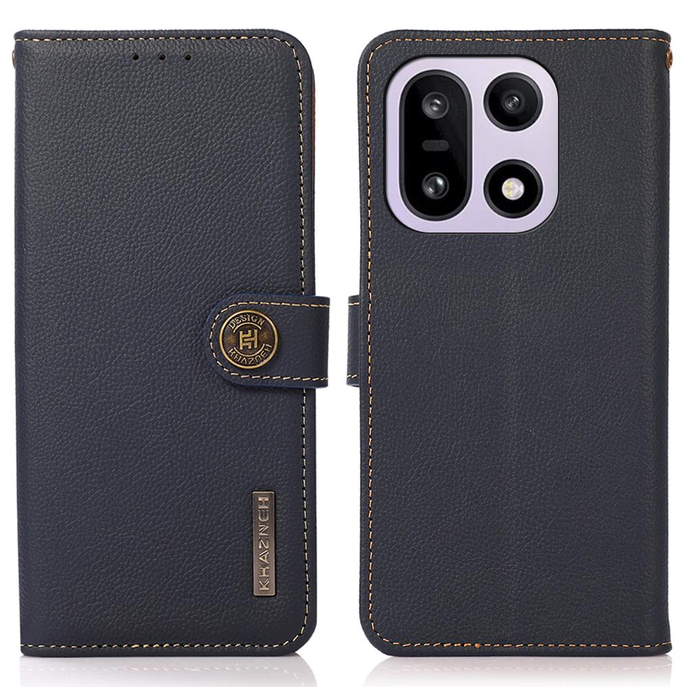 KHAZNEH for OnePlus 15 5G Case Genuine Cow Leather RFID Blocking Wallet Phone Cover
