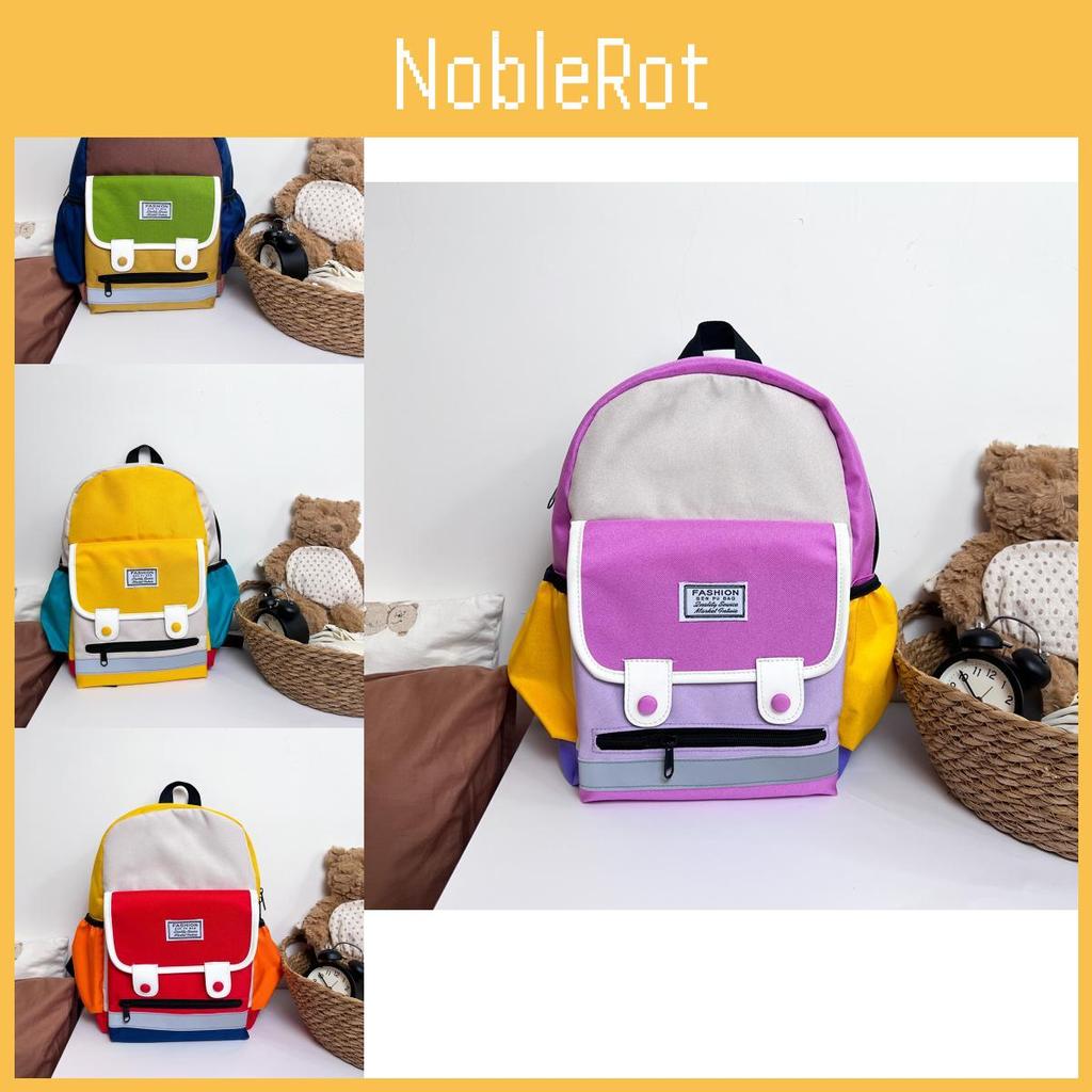 Adorable Color Block Design Lightweight Nylon Kindergarten Backpack For Boys And Girls