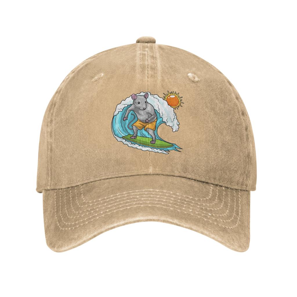 Rat Summer Surfer  Washed Denim Cap Casual Baseball Caps Adjustable Hat Summer Unisex Baseball Hats