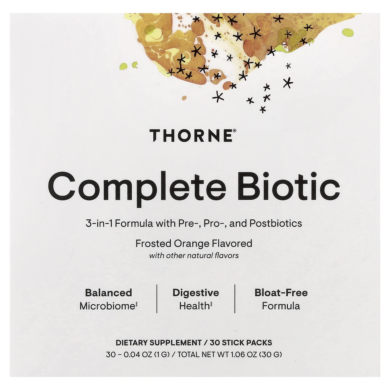 

Thorne, Complete Biotic, Frosted Orange, 30 Stick Packs, 1g (0.04oz) Each