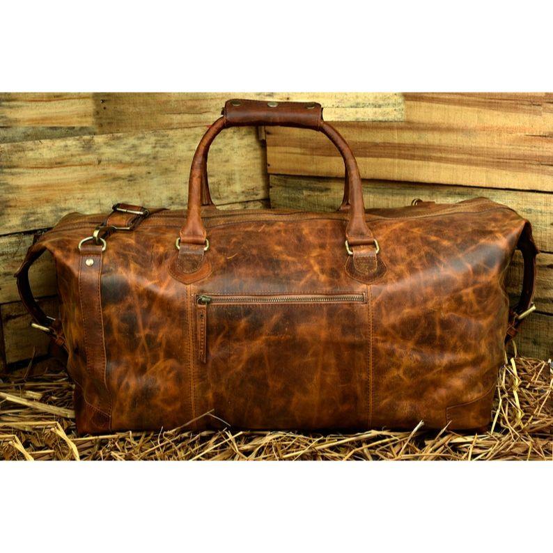 Fathers Day Leather Duffle Bag Gift Large Weekend Bag Vacation Holiday Travel Bags Groomsmen Gifts Best Weekender Overnight Bag