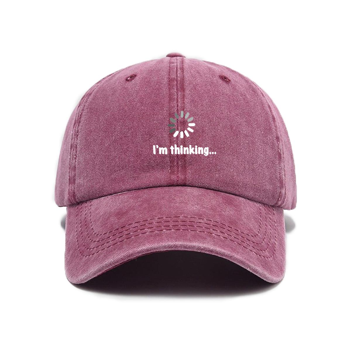 Versatile Fashion Trend Thinking Symbol Printed Washed Distressed Soft Top Visor Baseball Cap Unisex Cap кларет