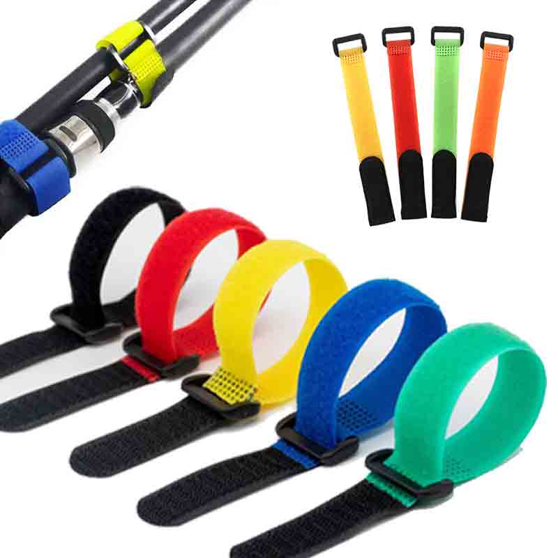 10Pcs/Set Reusable Fishing Rod Tie Holder Strap Suspenders Fastener Hook Loop Cable Cord Tie Belt Fishing Tackle Box Accessories