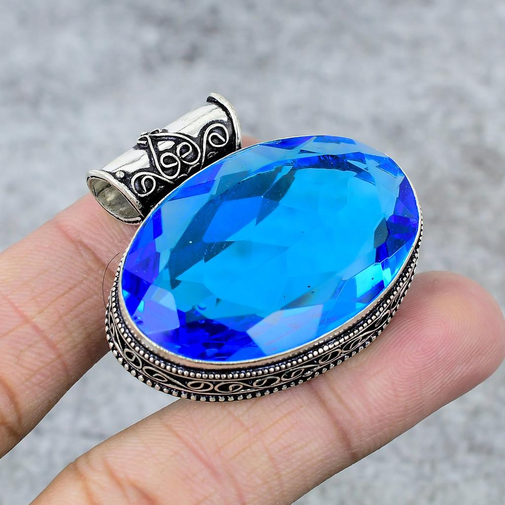 Tanzanite Quartz Gemstone Handmade 925 Steling Silver Jewelry Pendant 1.38" M-248