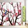Cherry Blossom Sun Shower Curtain Watercolor Floral Plant Koi Fish Butterfly Peacock Nature Scenery Bathroom Decor with Hooks