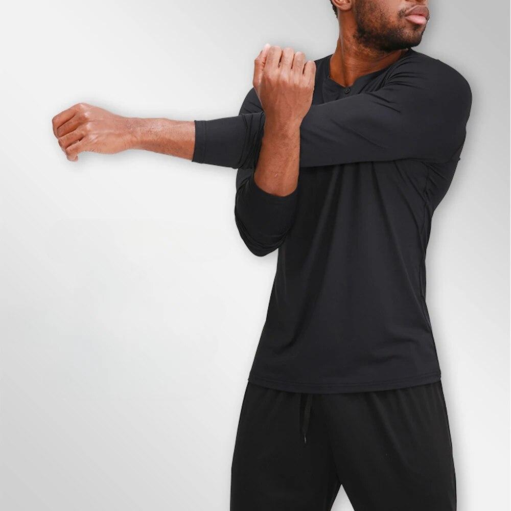 Höst och Vinter Nya Fitness Herrkläder Utomhus Fritid Basket Snabbtorkande Rundhals Långärmad Fitnesskläder för Män