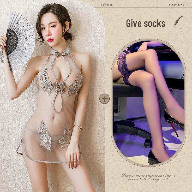 Elegant Lace Mesh Cheongsam Set: Sexy European & American Style with Classical Embroidery