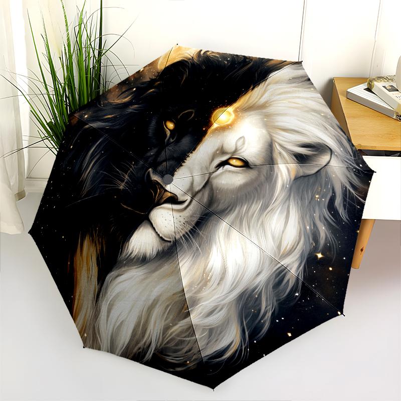 Lion Pattern, Automatic Folding Umbrella, Portable and Foldable Design, 8 Ribs, a Christmas or Birthday Gift.